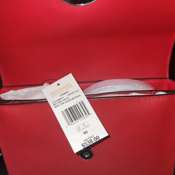 Michael Kors NWT Carmen Medium Convertible Shoulder Bag Bright Red with Silver - Picture 5 of 6